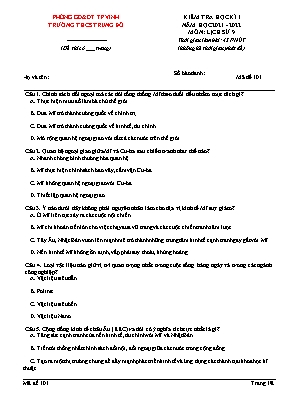 Đề kiểm tra học kì 1 môn Lịch sử 9 - Năm học 2021-2022 - Mã đề 101